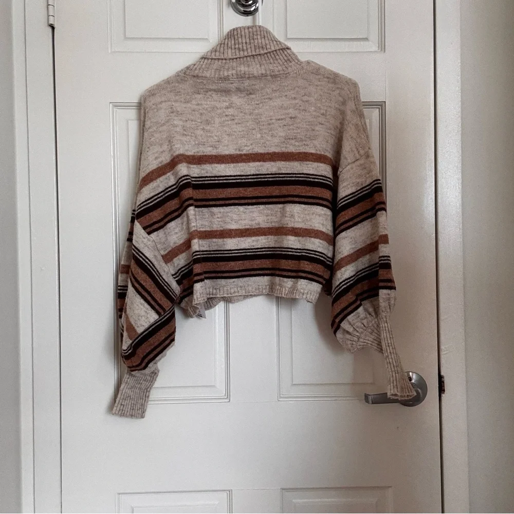 Striped Turtleneck Crop Sweater - Brown and Cream - Picture 2 of 2